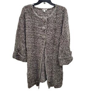 Spanner Women's Vintage Grey‎ White Fluffy Faux Fur Split Front Roll Cardigan S